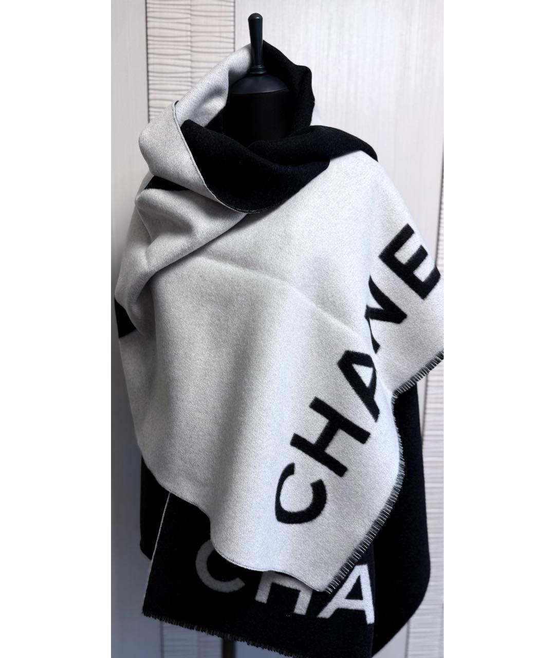 CHANEL Черный кашемировый шарф, фото 4