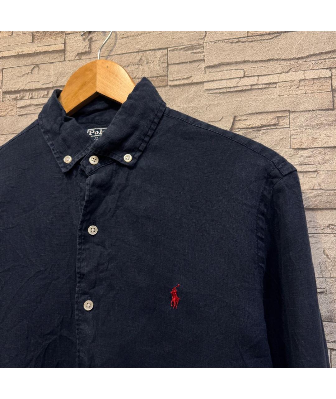 POLO RALPH LAUREN Темно-синяя льняная кэжуал рубашка, фото 6