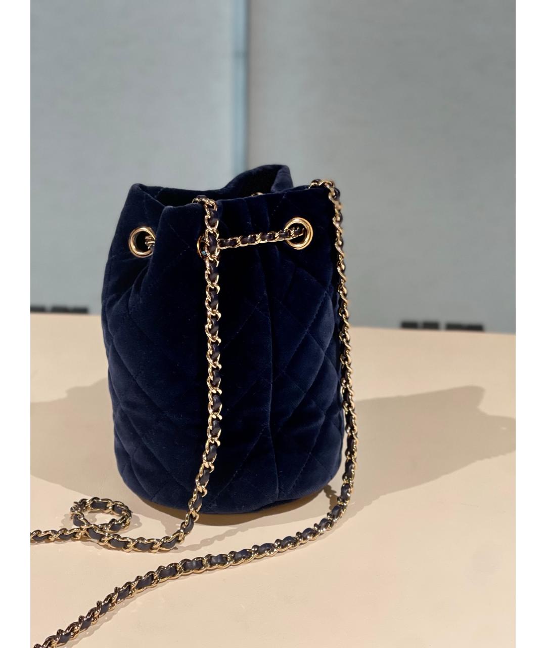 CHANEL Синяя бархатная сумка через плечо, фото 4
