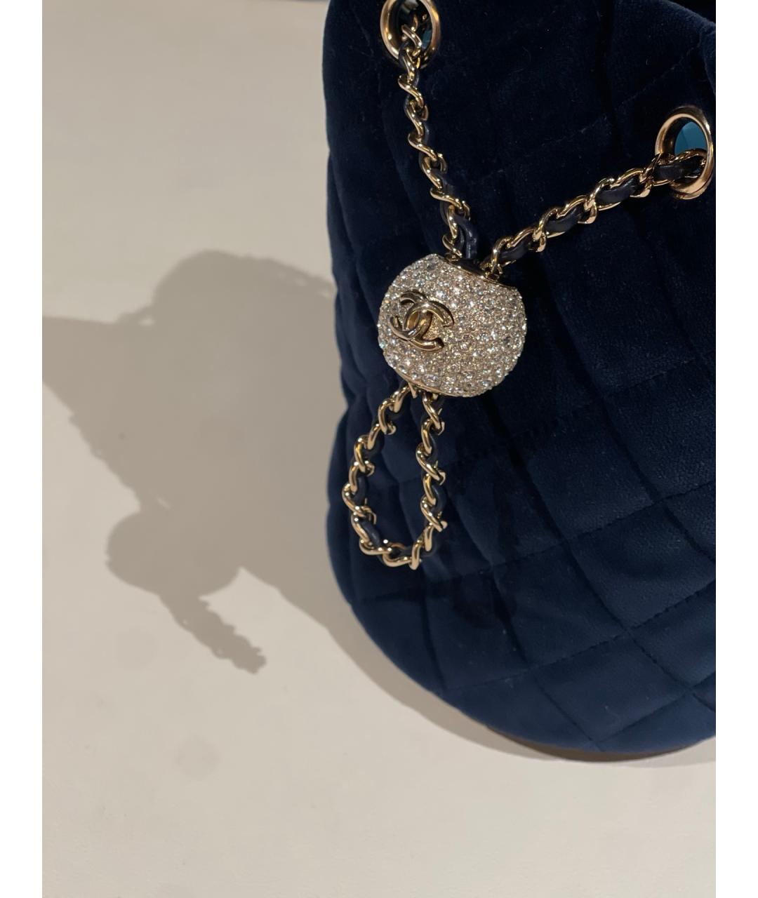 CHANEL Синяя бархатная сумка через плечо, фото 5