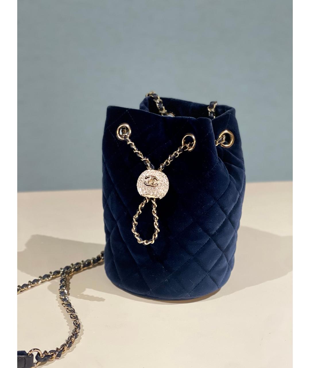 CHANEL Синяя бархатная сумка через плечо, фото 3