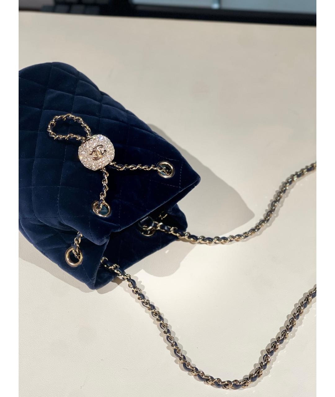 CHANEL Синяя бархатная сумка через плечо, фото 7