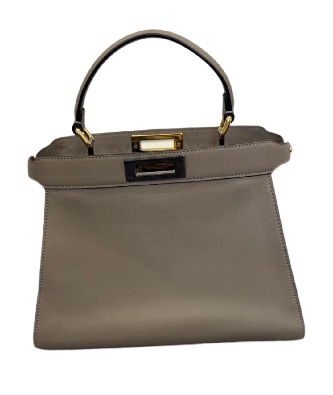 FENDI Бежевая кожаная сумка с короткими ручками, фото 1