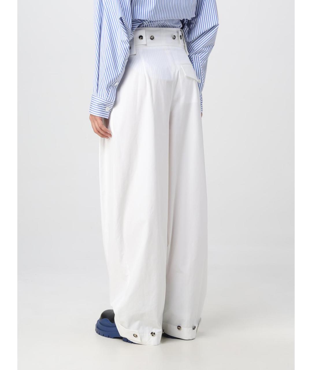 BOTTEGA VENETA Белые хлопковые прямые брюки, фото 3