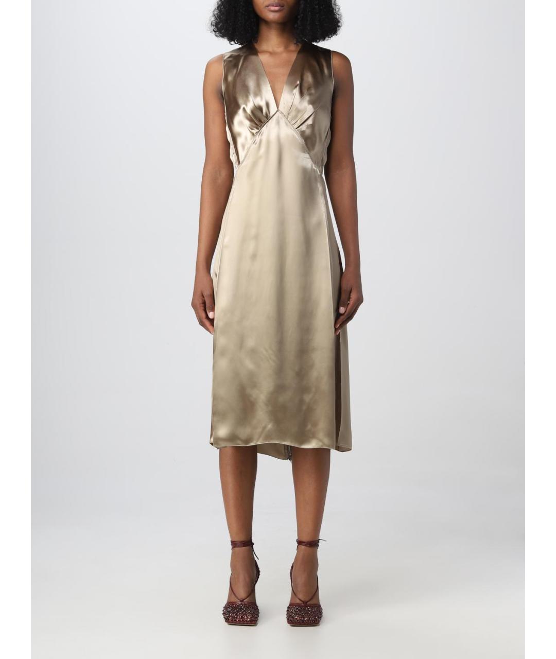 BOTTEGA VENETA Золотое шелковое коктейльное платье, фото 2