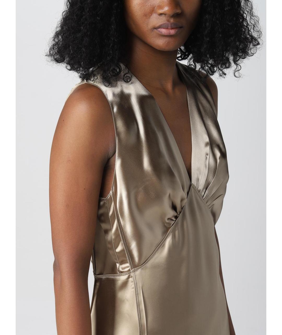 BOTTEGA VENETA Золотое шелковое коктейльное платье, фото 6