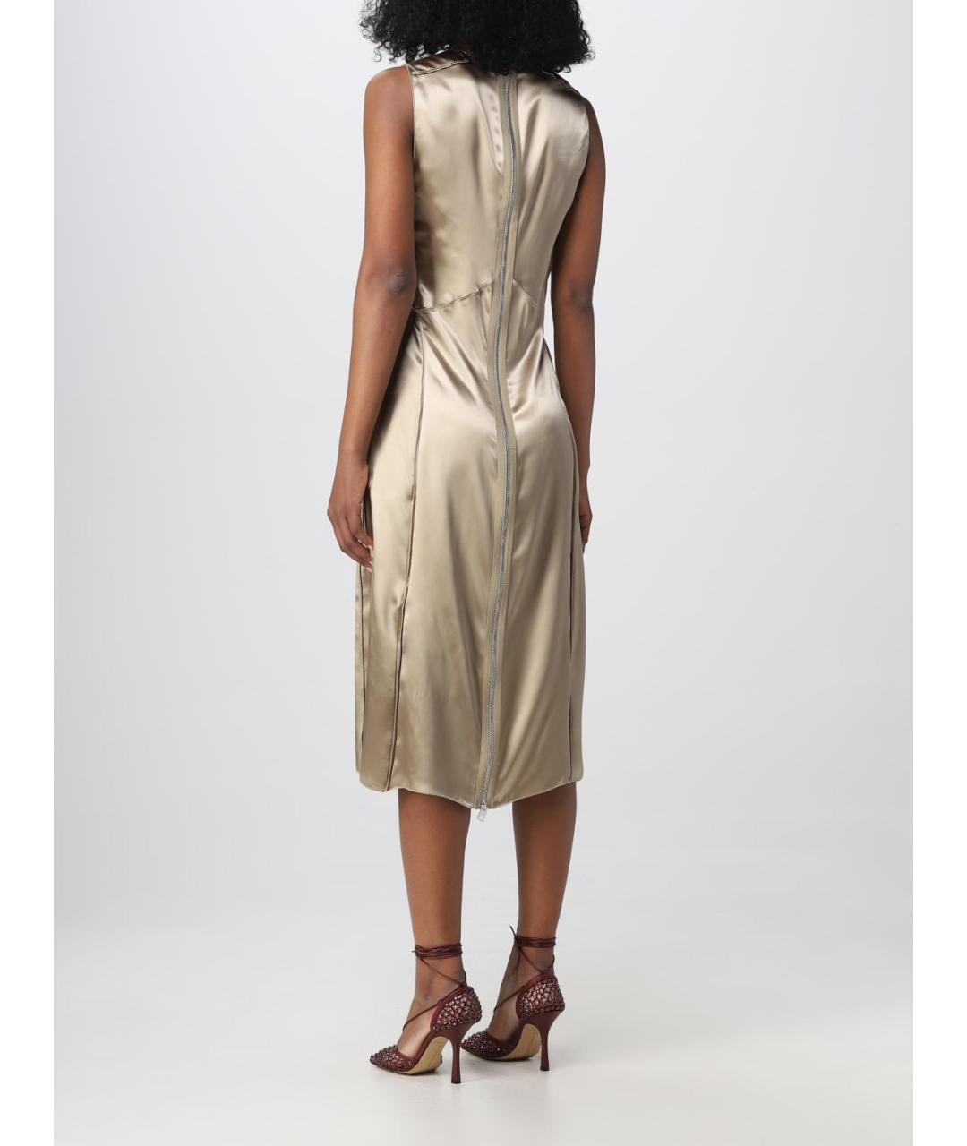BOTTEGA VENETA Золотое шелковое коктейльное платье, фото 4