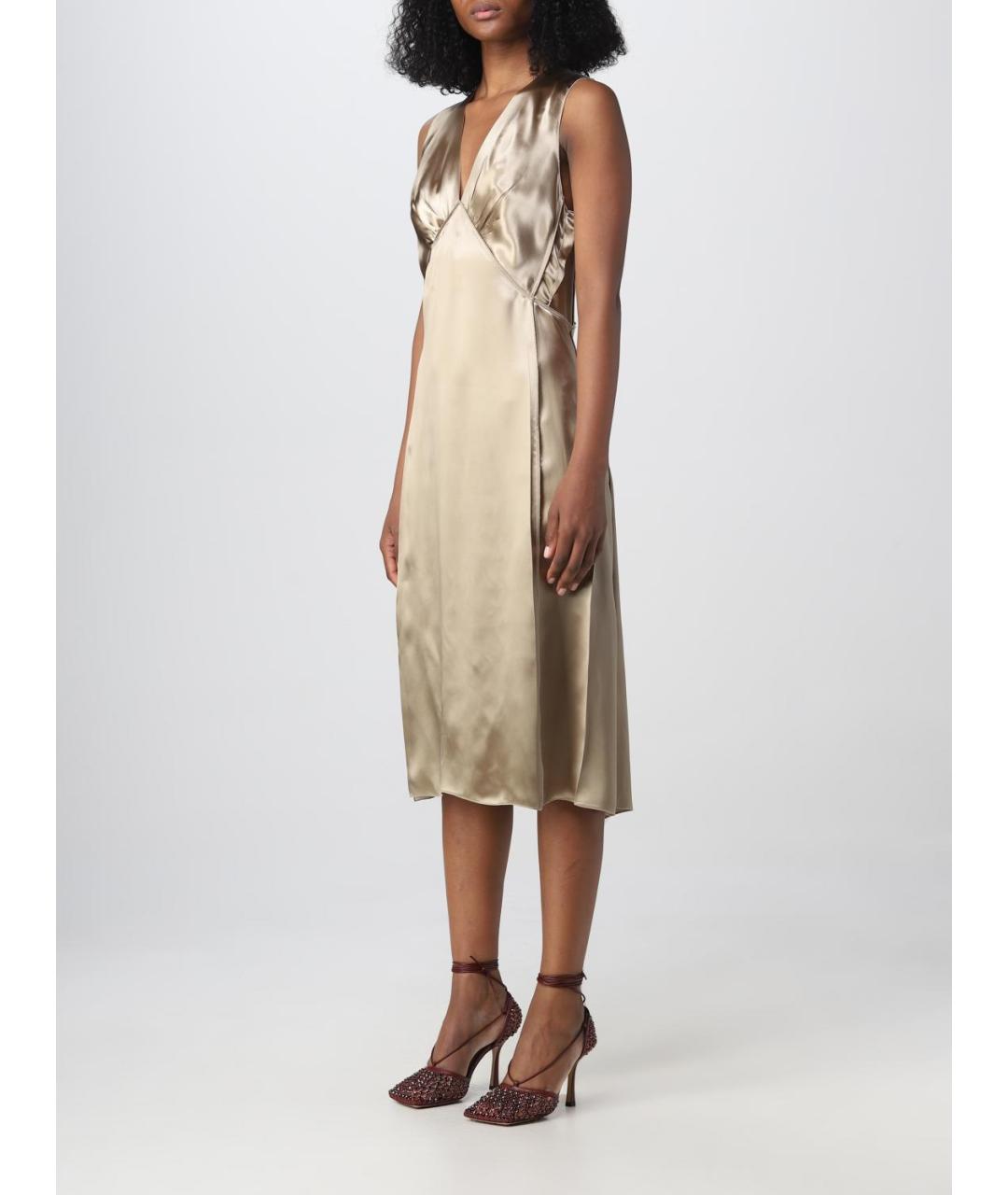 BOTTEGA VENETA Золотое шелковое коктейльное платье, фото 5