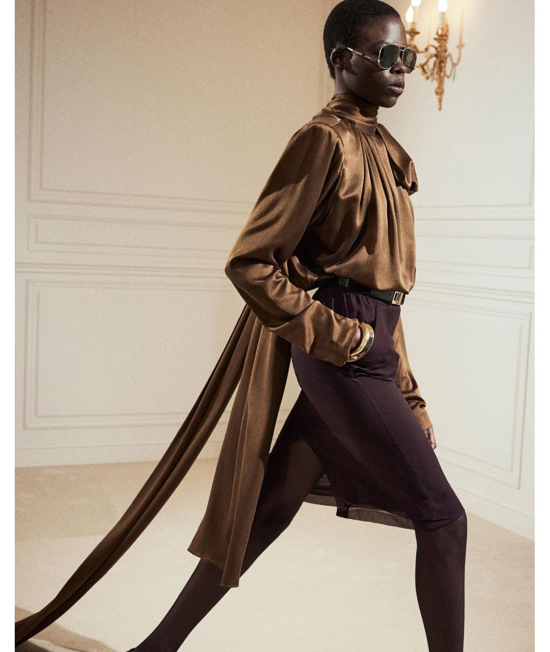 SAINT LAURENT Бежевая шелковая блузы, фото 3