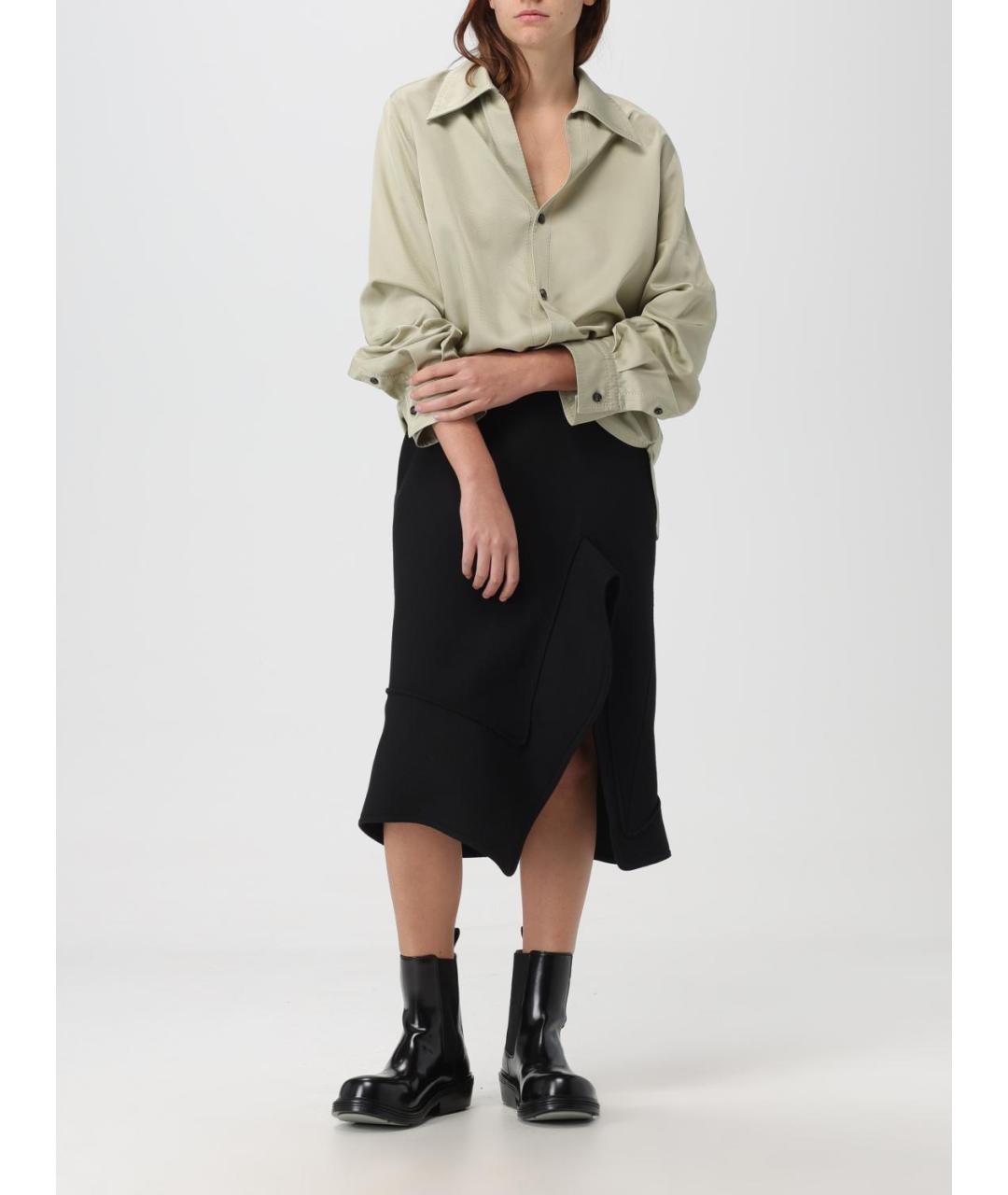 BOTTEGA VENETA Черная хлопковая юбка миди, фото 2