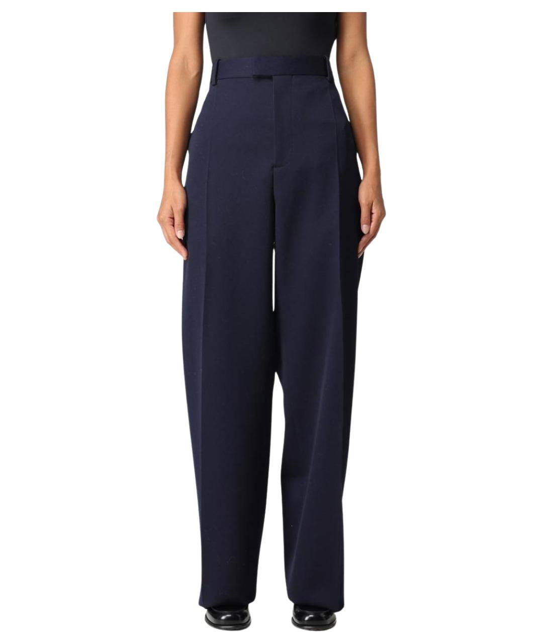 BOTTEGA VENETA Синие шерстяные прямые брюки, фото 2