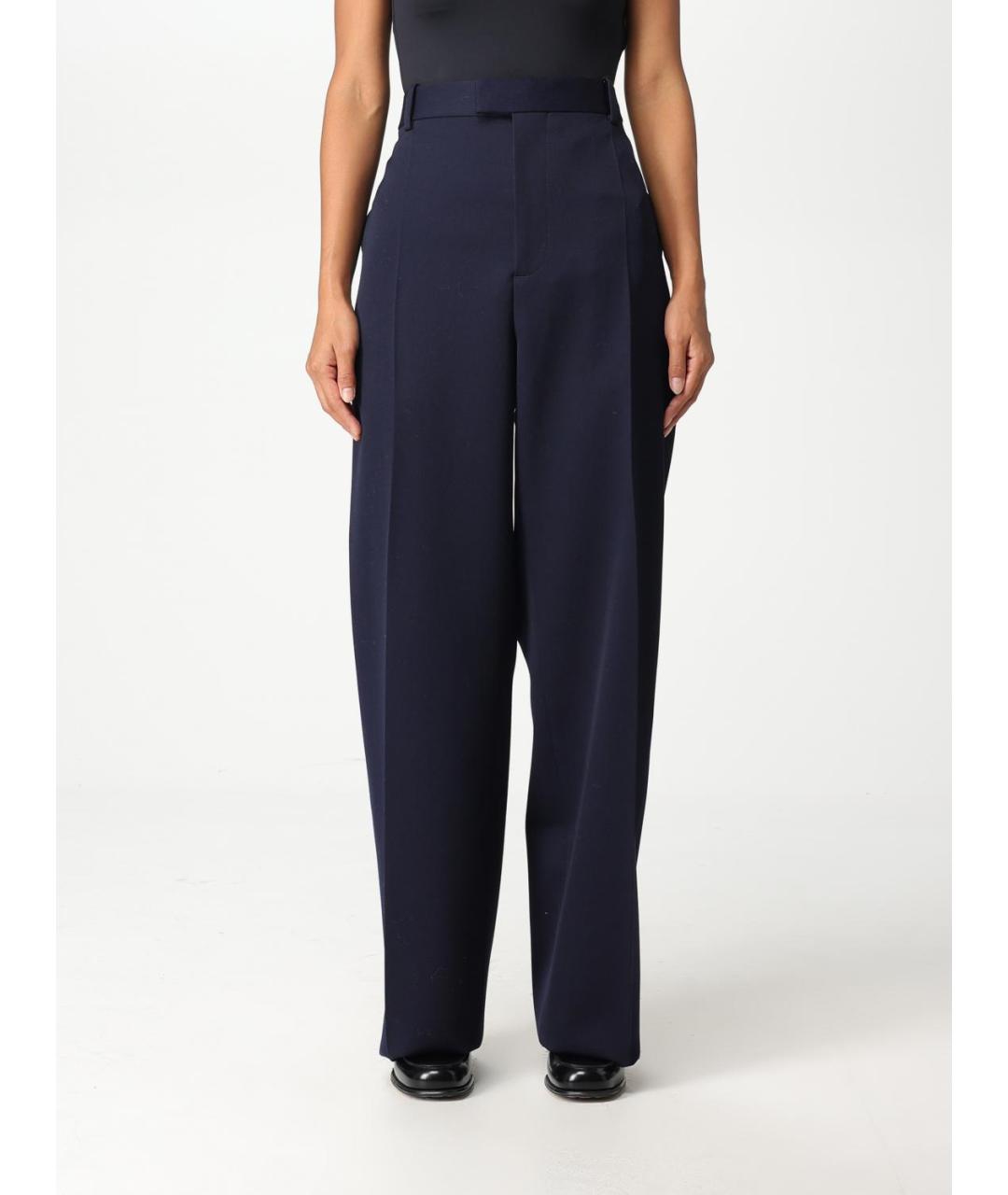 BOTTEGA VENETA Синие шерстяные прямые брюки, фото 2