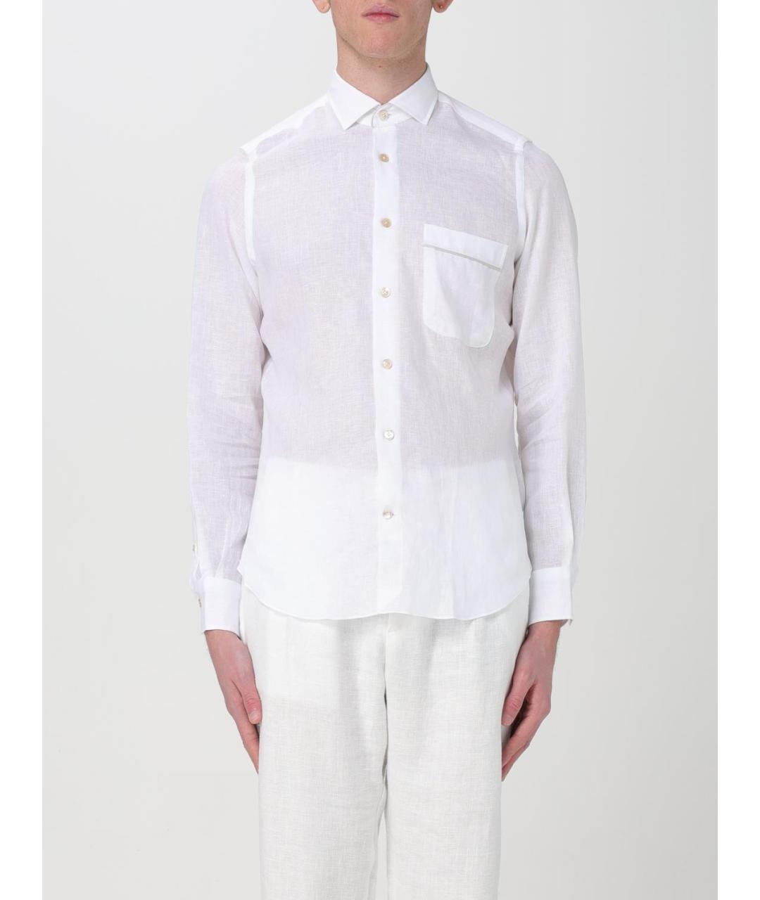 ELEVENTY Белая льняная кэжуал рубашка, фото 4