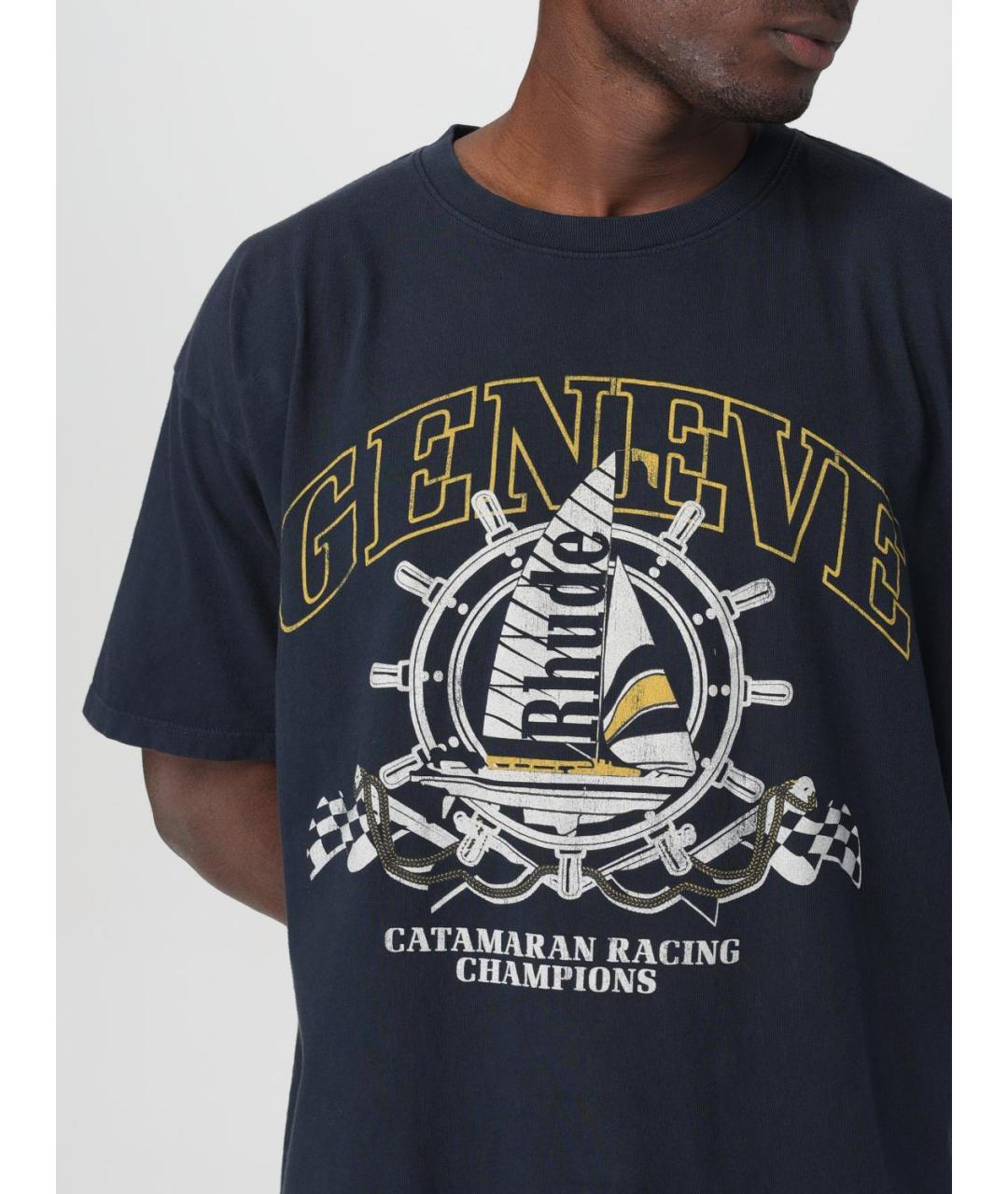 RHUDE Черная хлопковая футболка, фото 5