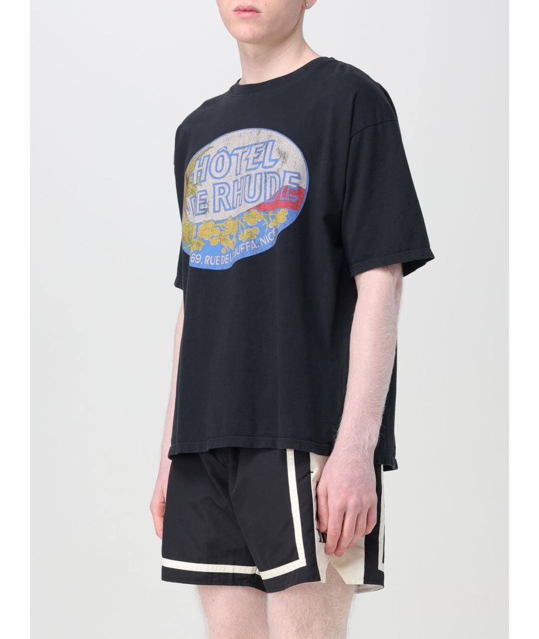 RHUDE Черная хлопковая футболка, фото 5