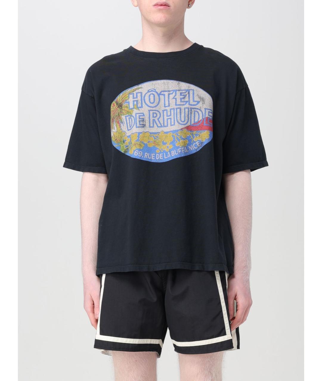 RHUDE Черная хлопковая футболка, фото 2