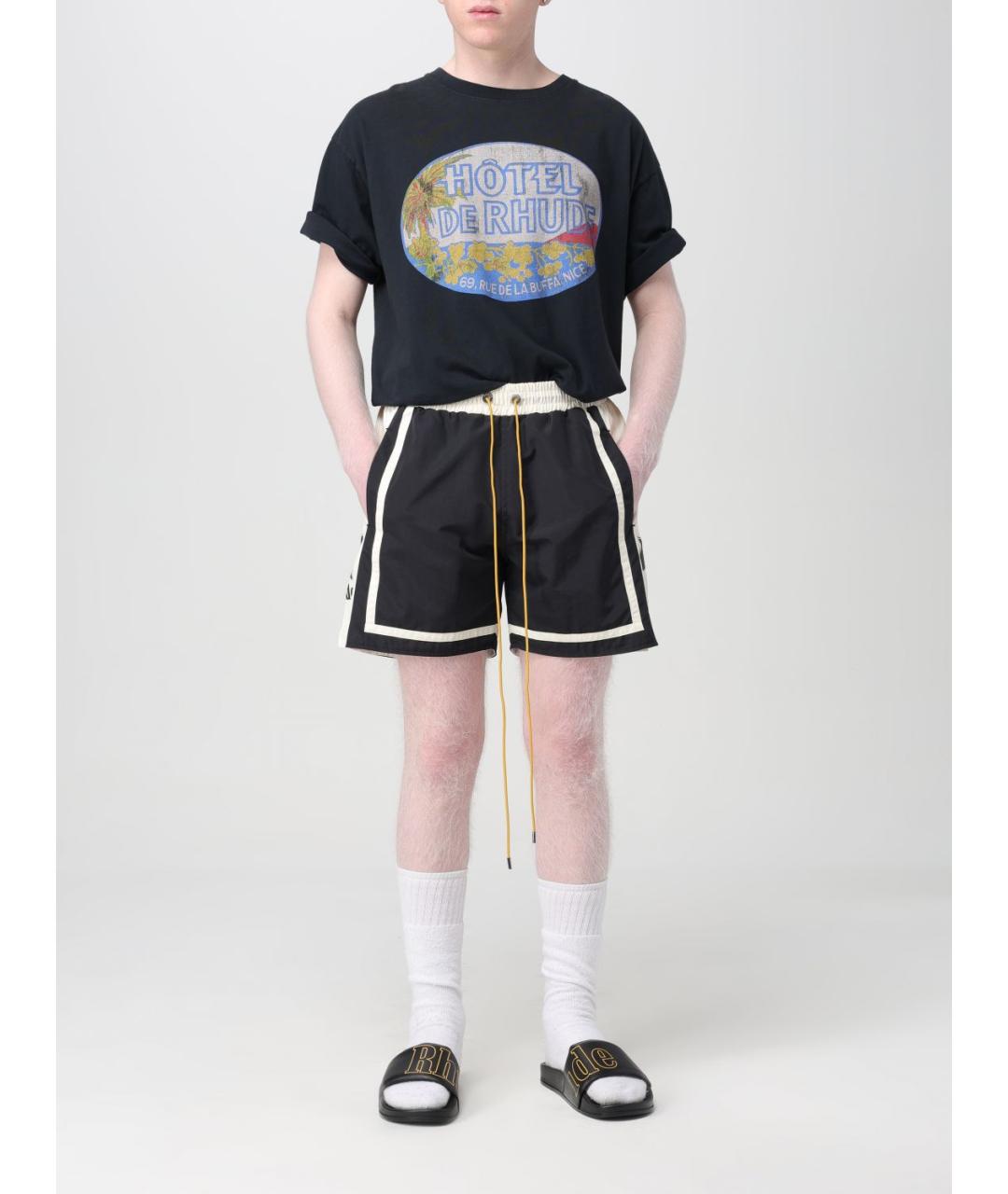 RHUDE Черная хлопковая футболка, фото 3