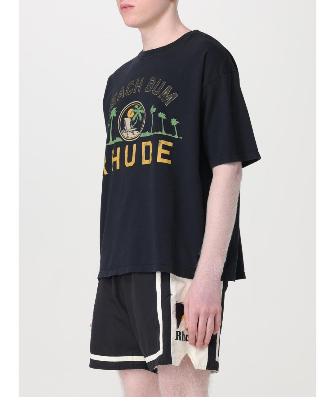 RHUDE Черная хлопковая футболка, фото 4