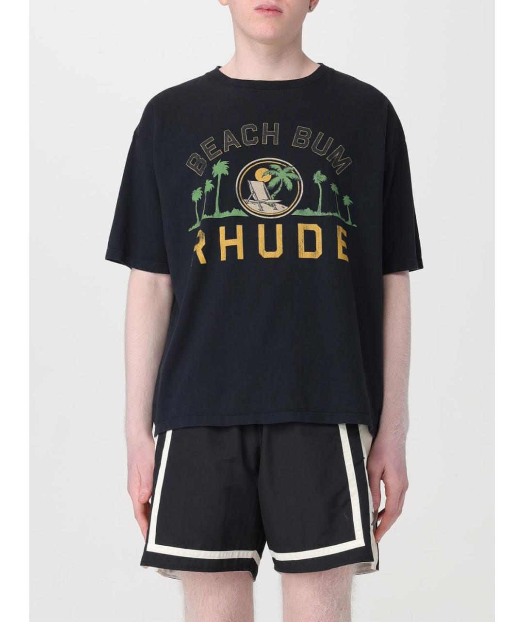 RHUDE Черная хлопковая футболка, фото 6