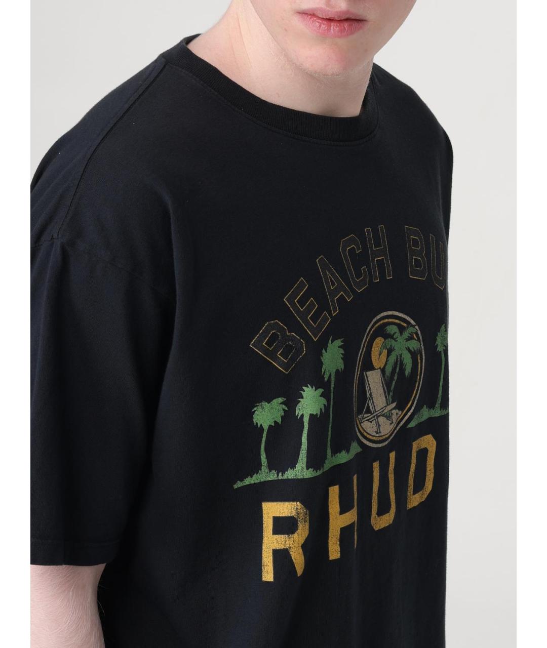 RHUDE Черная хлопковая футболка, фото 5