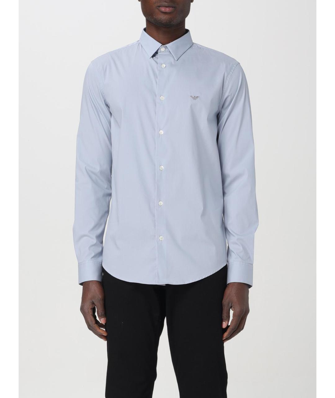 EMPORIO ARMANI Голубая хлопковая классическая рубашка, фото 4