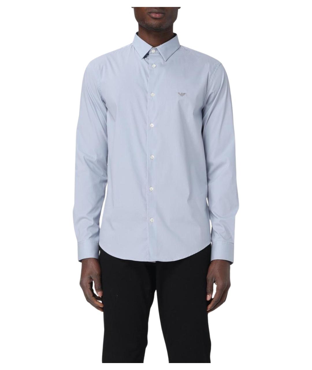EMPORIO ARMANI Голубая хлопковая классическая рубашка, фото 1