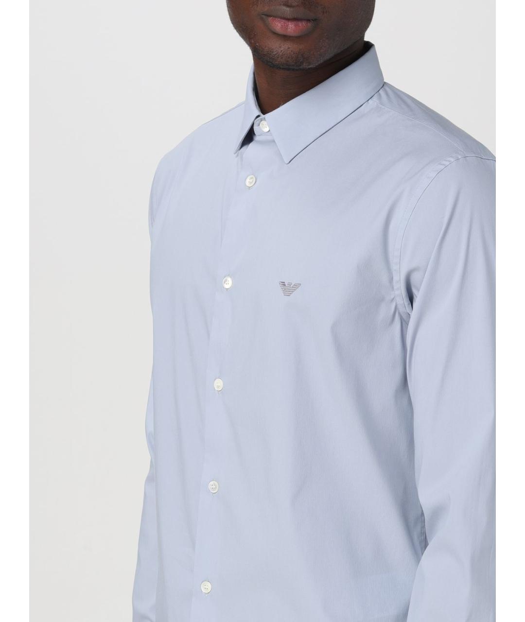 EMPORIO ARMANI Голубая хлопковая классическая рубашка, фото 3