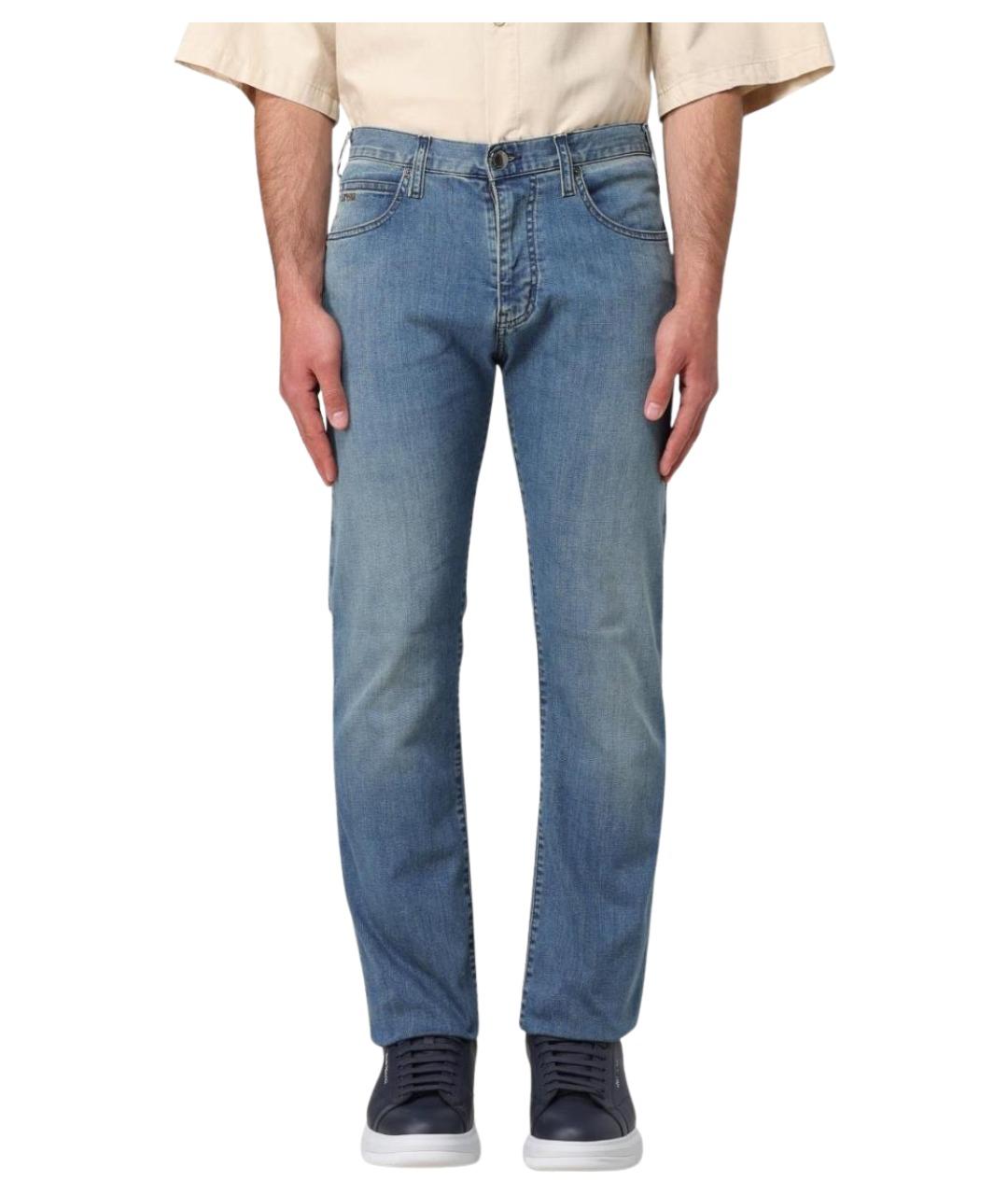 EMPORIO ARMANI Синие хлопковые прямые джинсы, фото 1