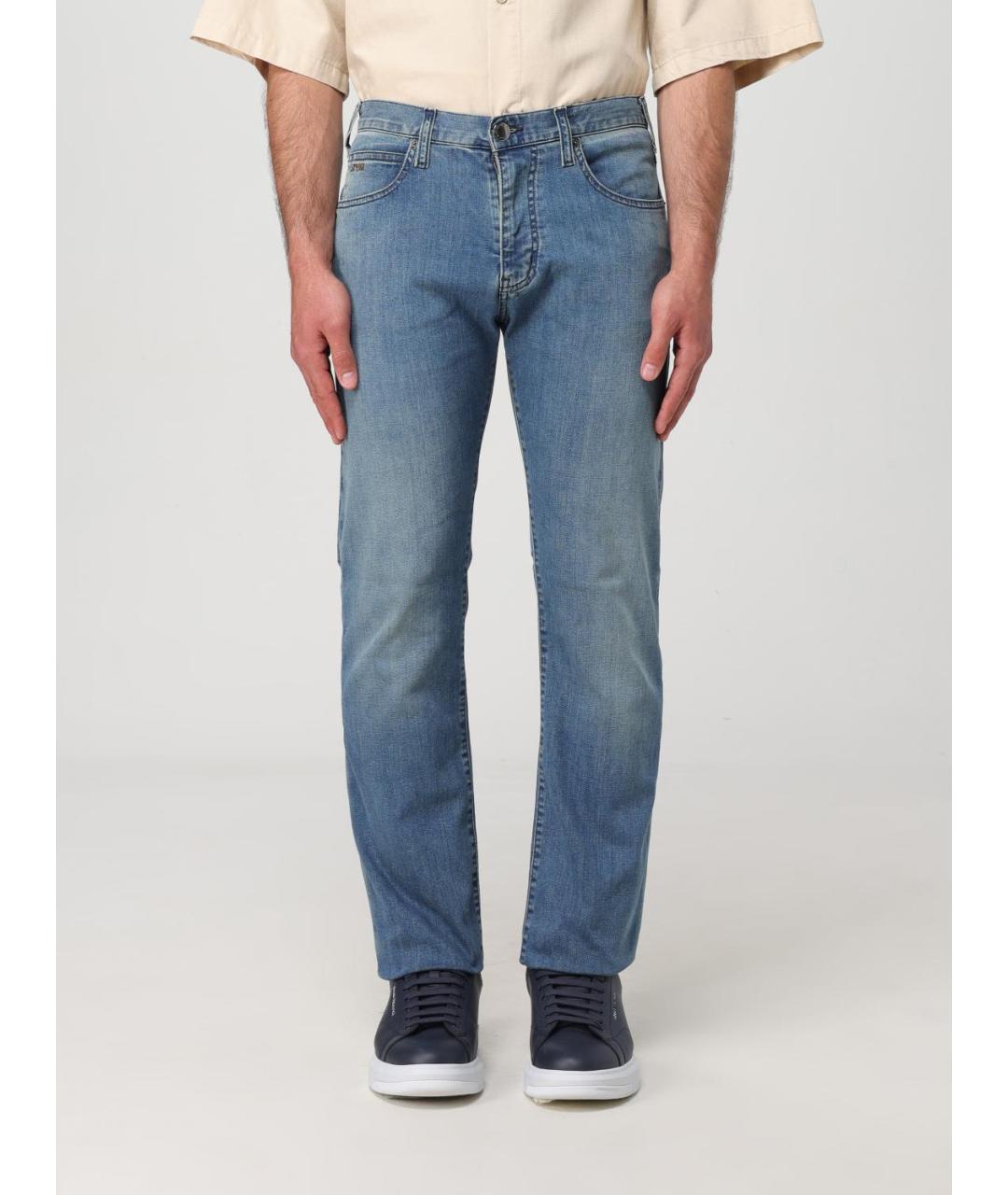 EMPORIO ARMANI Синие хлопковые прямые джинсы, фото 4