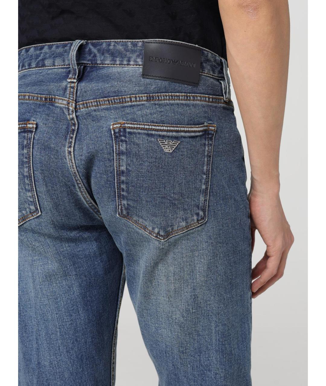 EMPORIO ARMANI Синие хлопковые прямые джинсы, фото 3