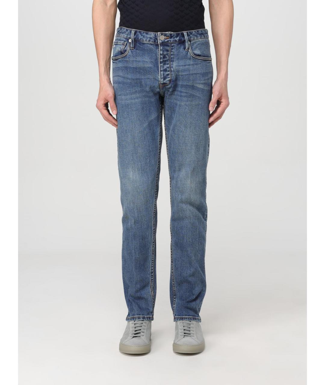 EMPORIO ARMANI Синие хлопковые прямые джинсы, фото 4