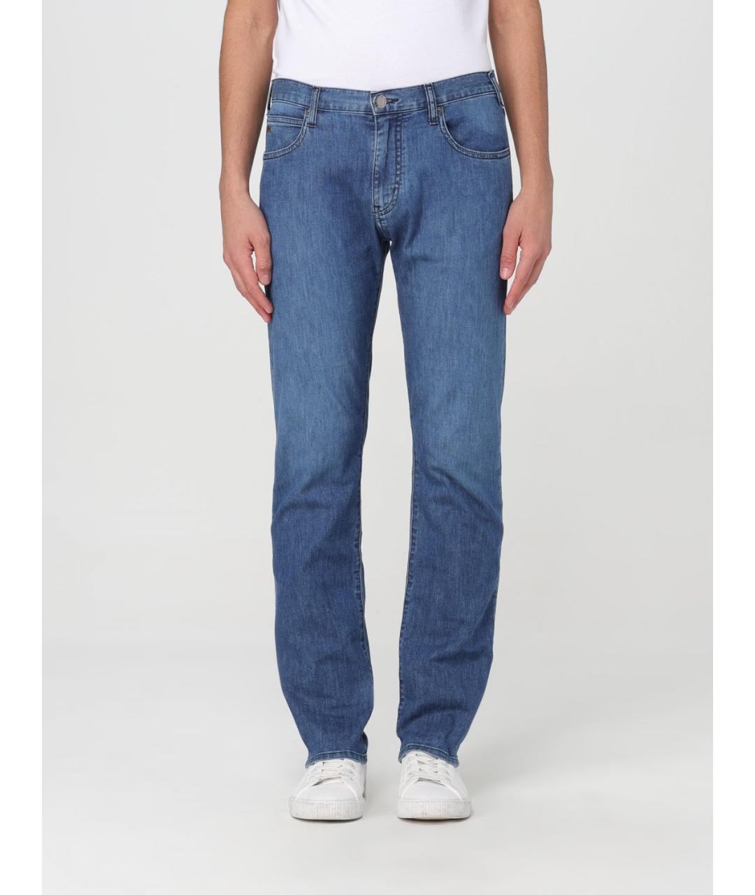 EMPORIO ARMANI Синие хлопковые прямые джинсы, фото 5