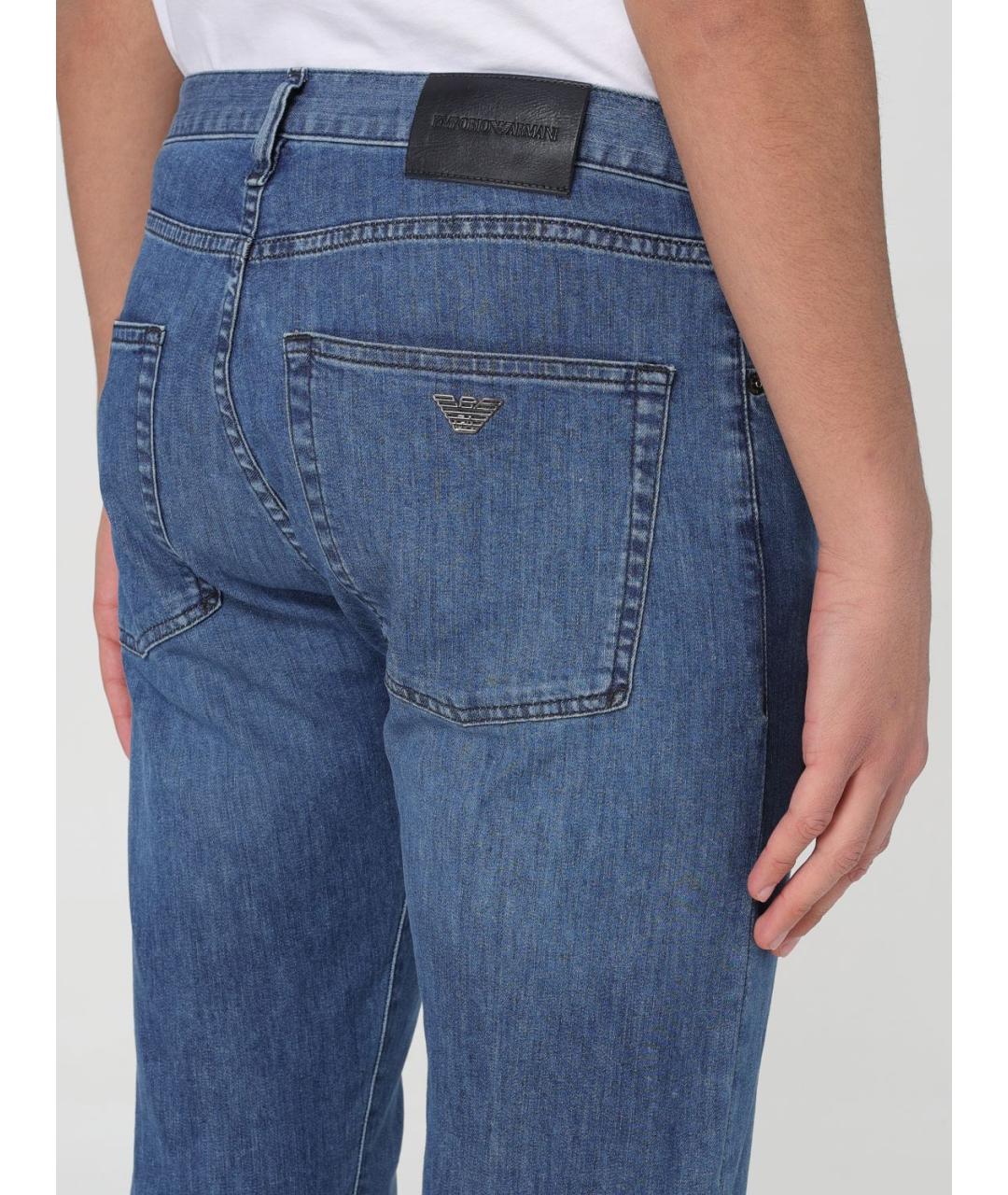 EMPORIO ARMANI Синие хлопковые прямые джинсы, фото 4