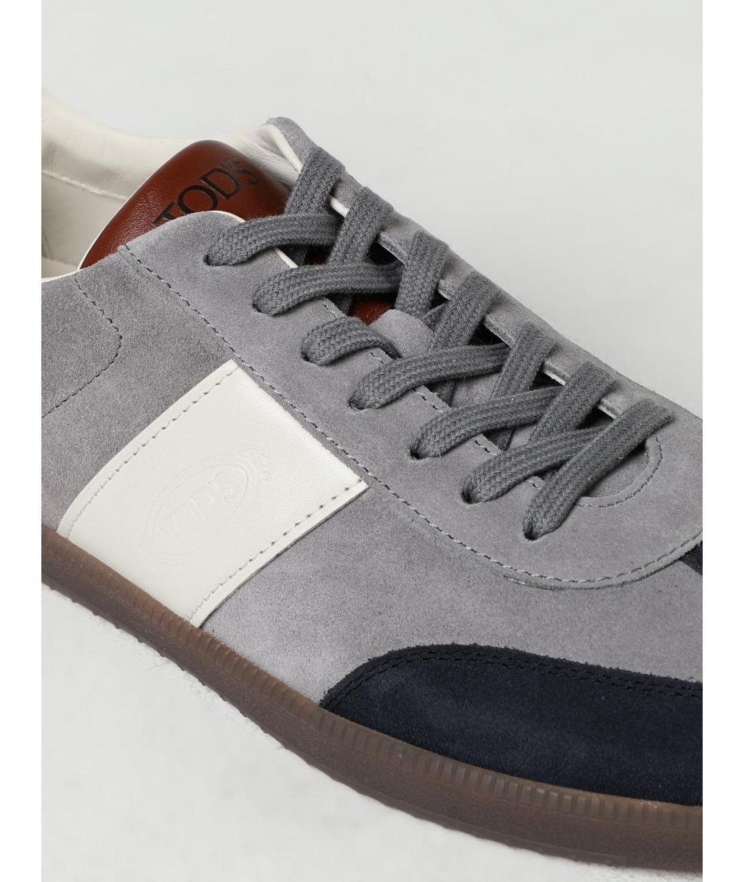 TOD'S Серые кожаные низкие кроссовки / кеды, фото 4