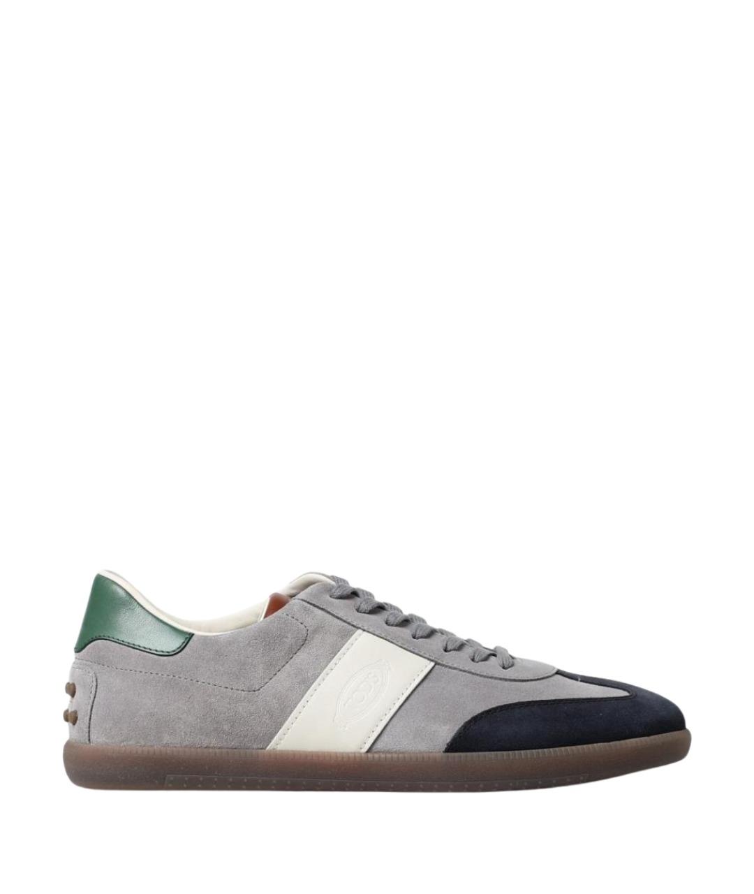 TOD'S Серые кожаные низкие кроссовки / кеды, фото 1