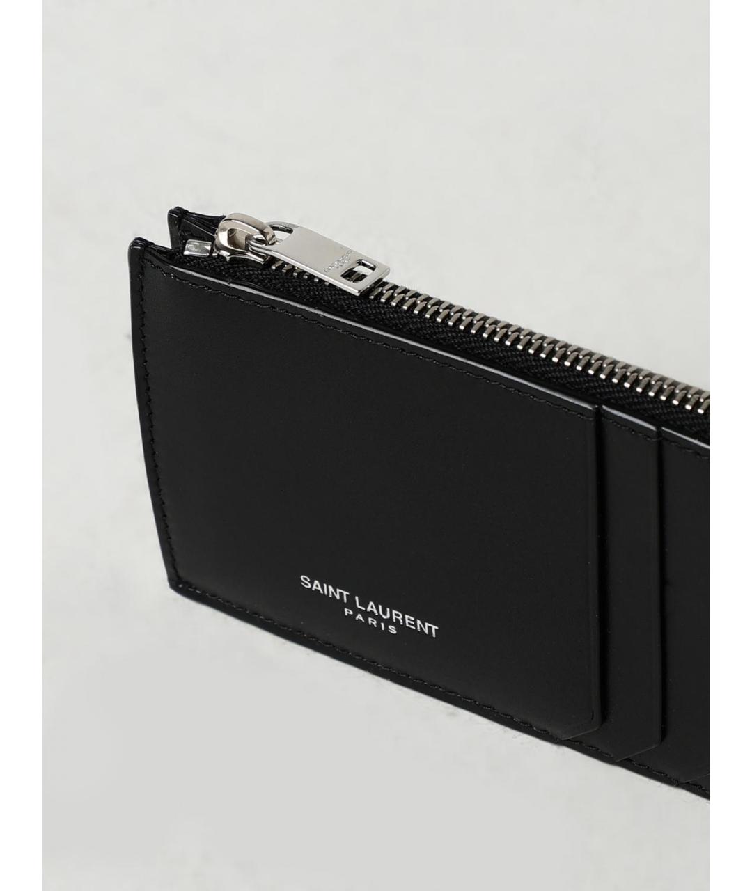 SAINT LAURENT Черный кожаный кардхолдер, фото 3