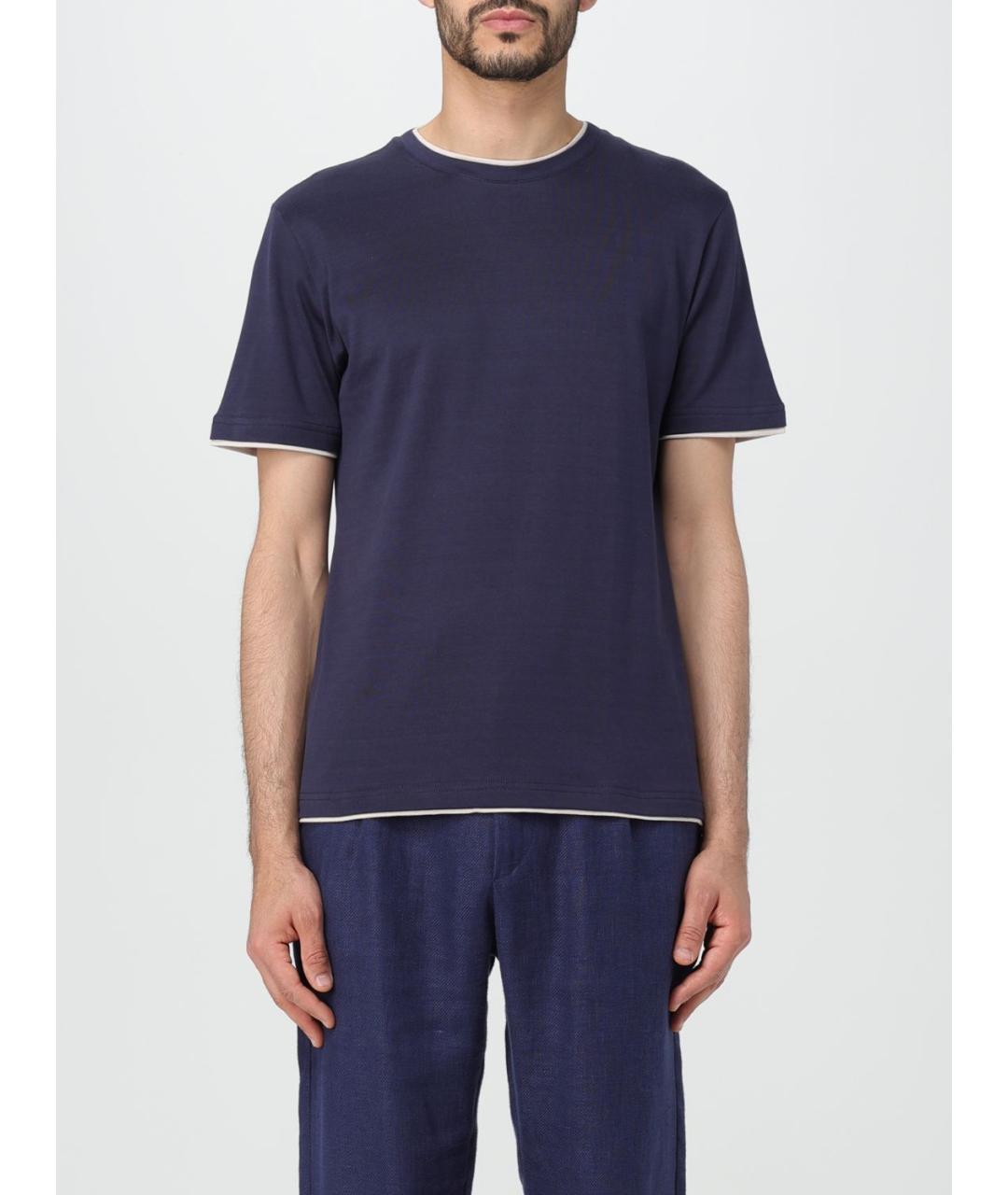 ELEVENTY Синяя хлопковая футболка, фото 2