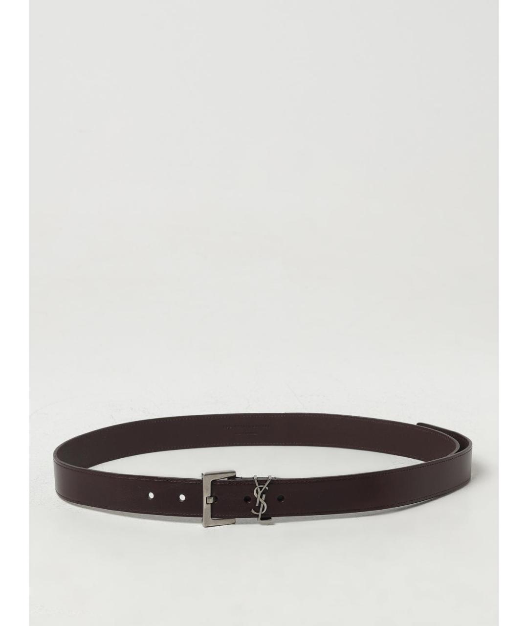 SAINT LAURENT Коричневый кожаный ремень, фото 2