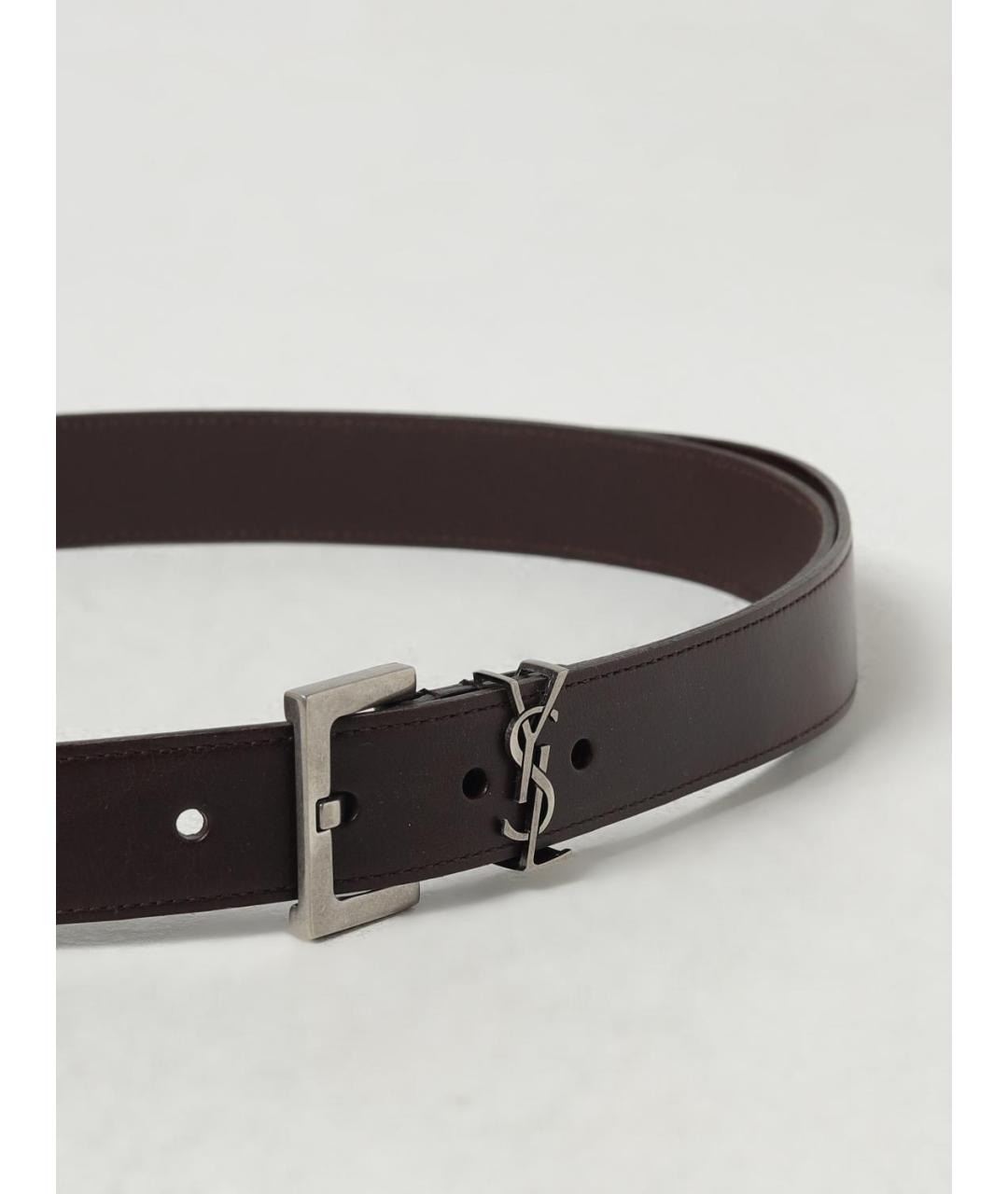 SAINT LAURENT Коричневый кожаный ремень, фото 3