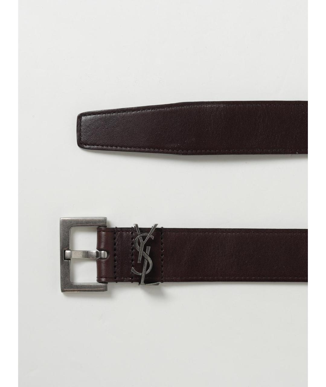 SAINT LAURENT Коричневый кожаный ремень, фото 4