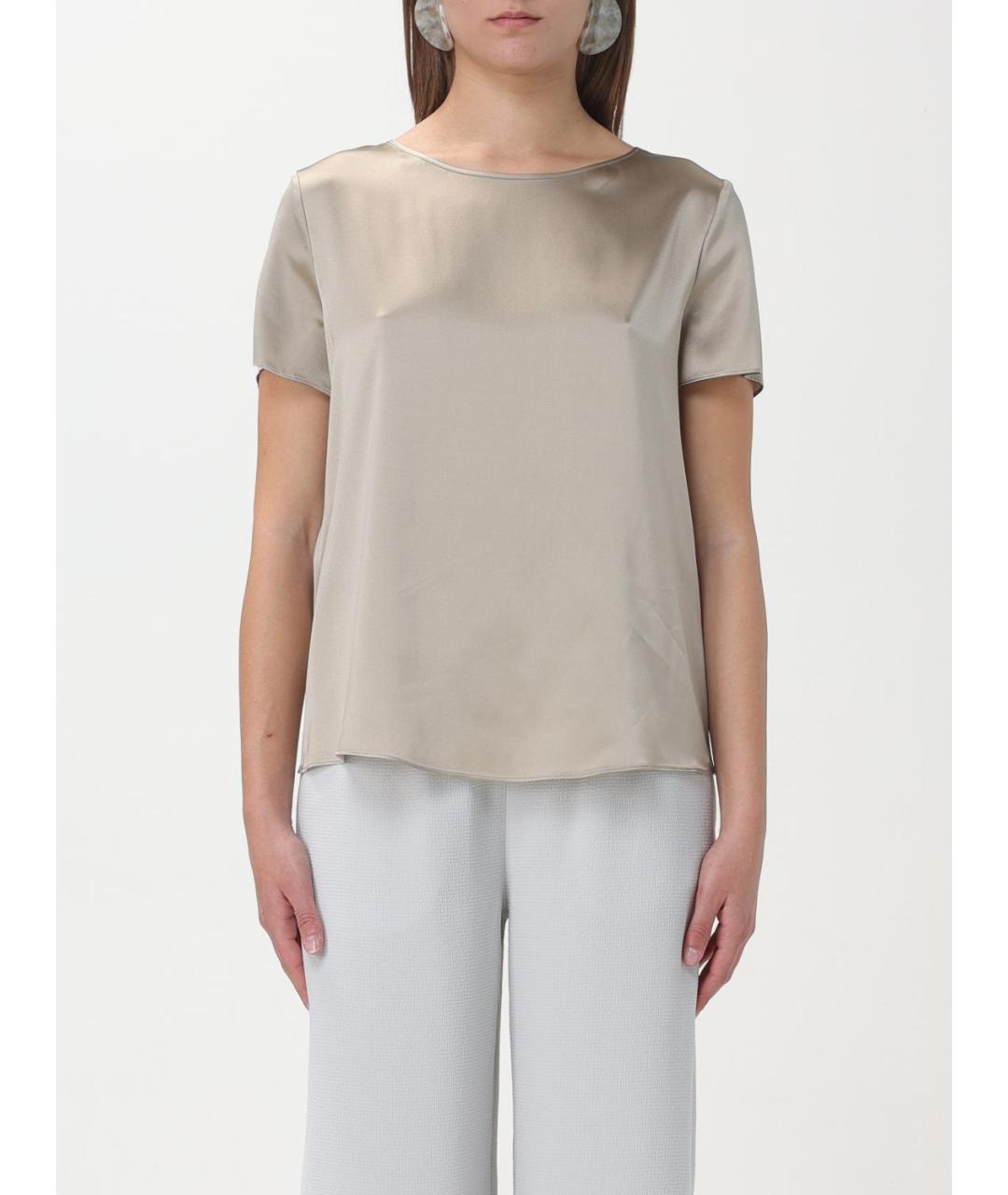 EMPORIO ARMANI Бежевая шелковая футболка, фото 2