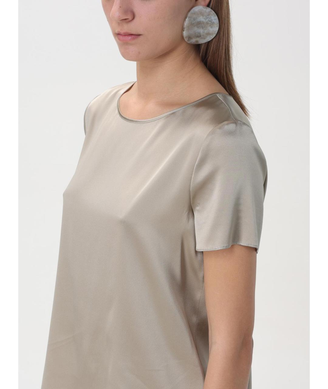 EMPORIO ARMANI Бежевая шелковая футболка, фото 4