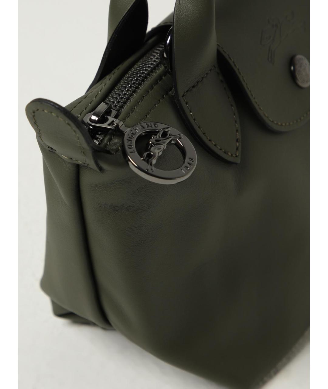LONGCHAMP Хаки кожаная сумка с короткими ручками, фото 3
