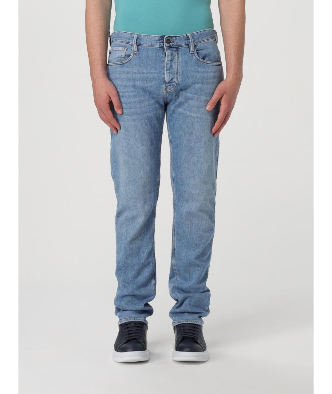 EMPORIO ARMANI Голубые хлопковые прямые джинсы, фото 4