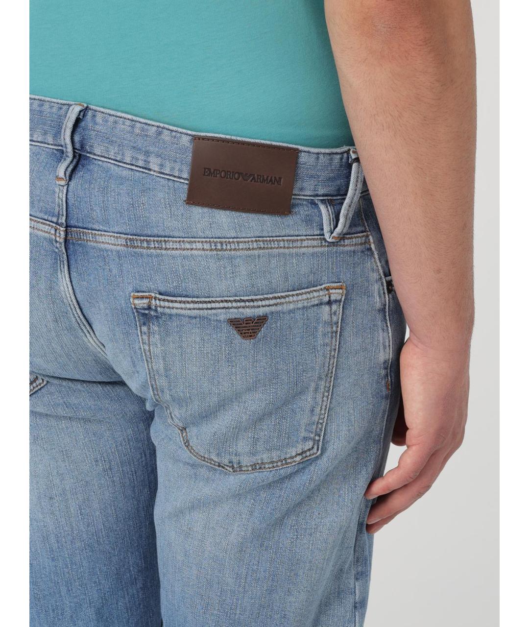 EMPORIO ARMANI Голубые хлопковые прямые джинсы, фото 3
