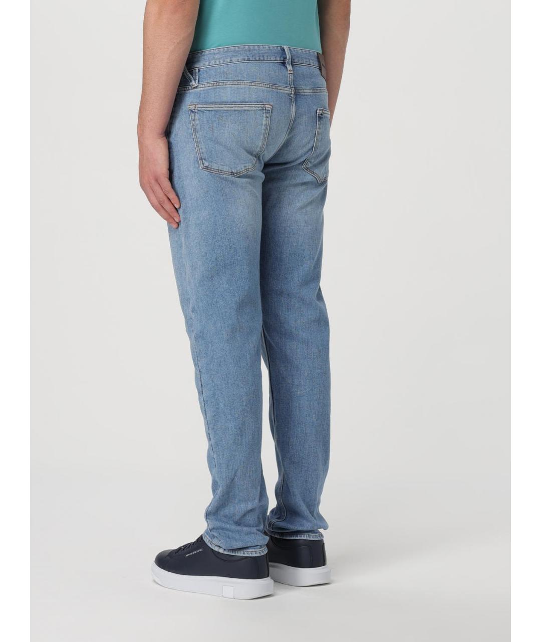 EMPORIO ARMANI Голубые хлопковые прямые джинсы, фото 2