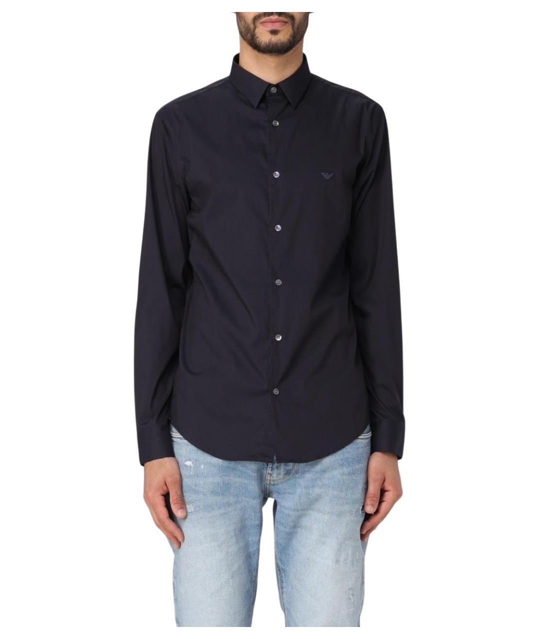 EMPORIO ARMANI Темно-синяя хлопковая кэжуал рубашка, фото 1