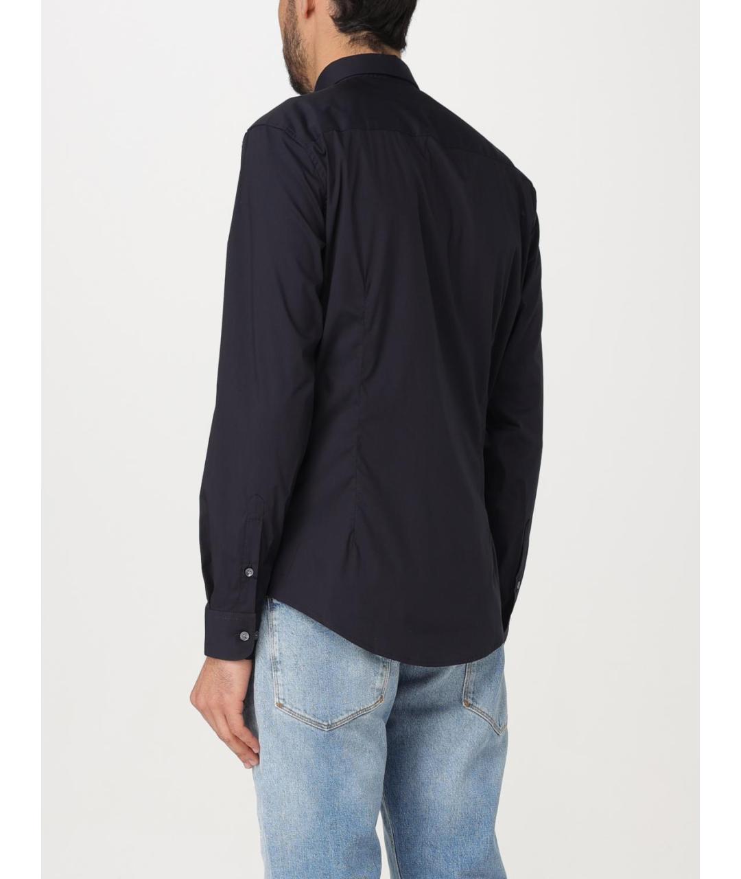 EMPORIO ARMANI Темно-синяя хлопковая кэжуал рубашка, фото 2