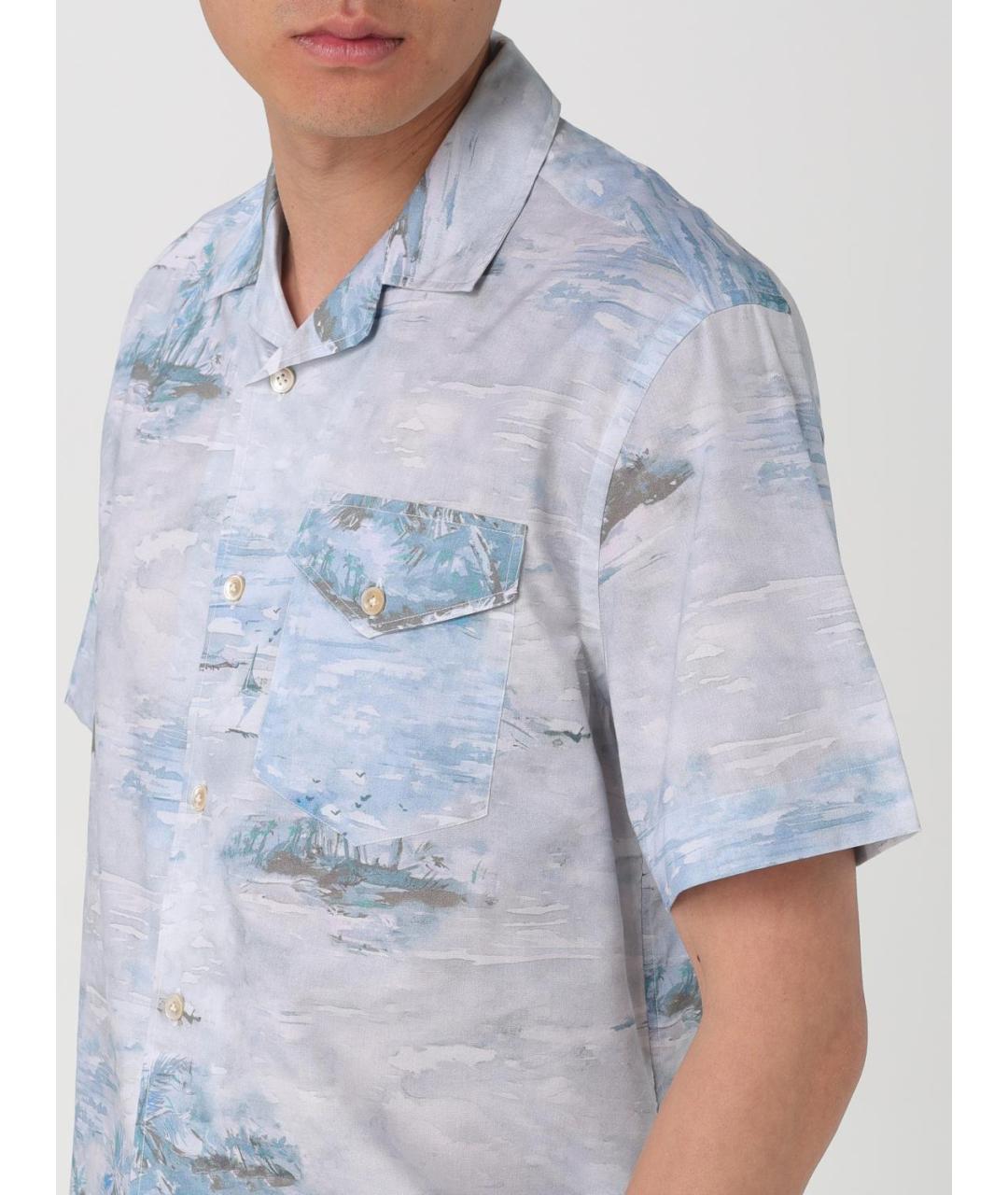 ELEVENTY Голубая хлопко-лиоцелловая кэжуал рубашка, фото 4
