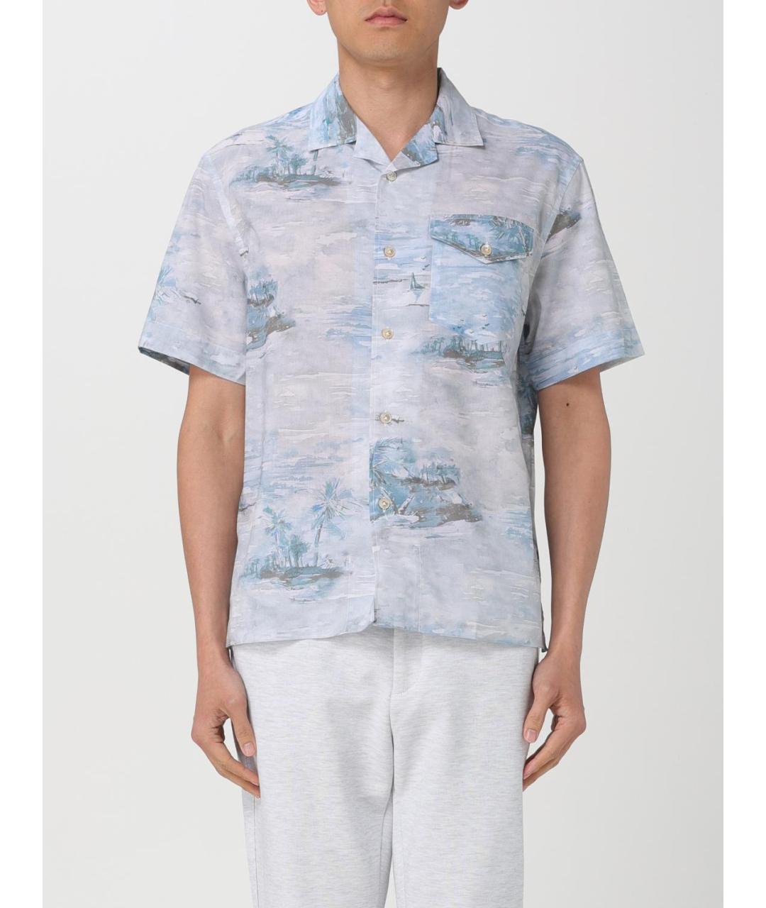 ELEVENTY Голубая хлопко-лиоцелловая кэжуал рубашка, фото 2